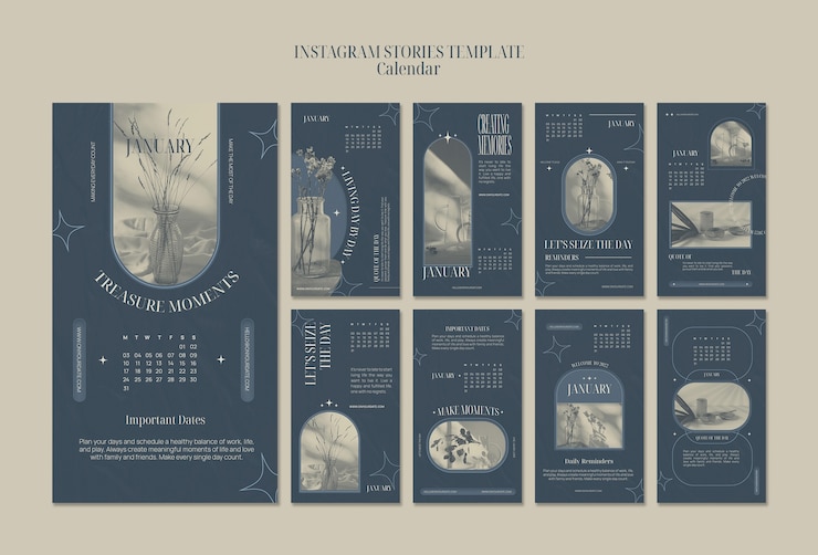 Plantilla de diseño de historias de instagram de calendarios