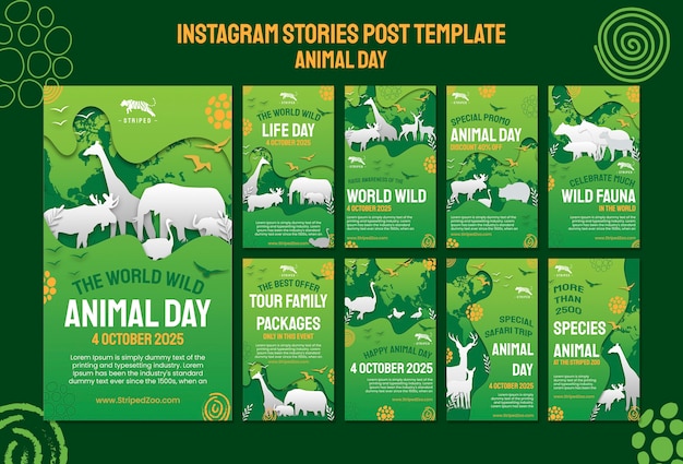 Plantilla de diseño de historias de instagram del día de los animales