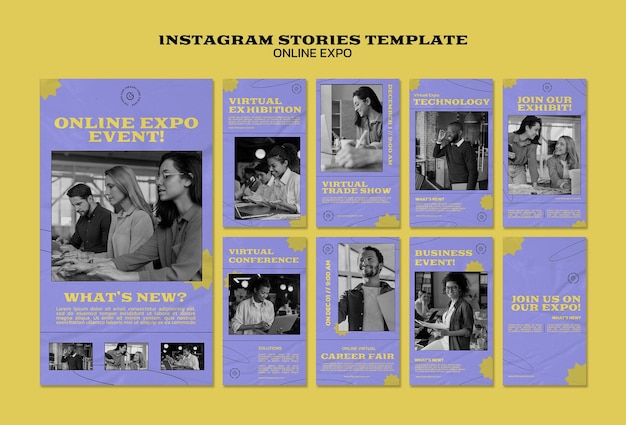 PSD gratuito plantilla de diseño de historias de instagram de expo en línea