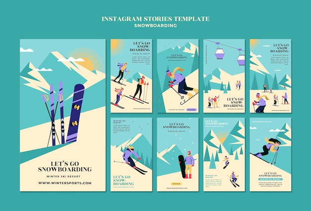 PSD gratuito plantilla de diseño de historias de instagram de snowboard