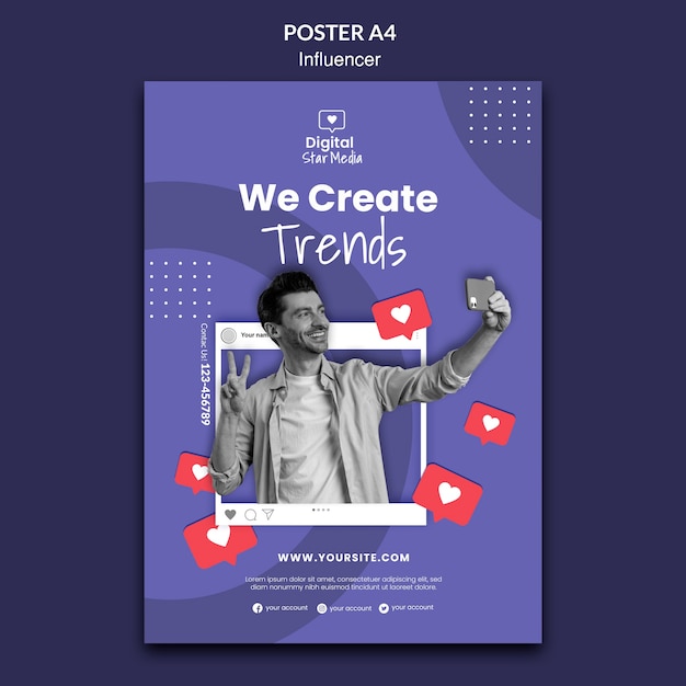 Plantilla de diseño de influencer de cartel de diseño plano