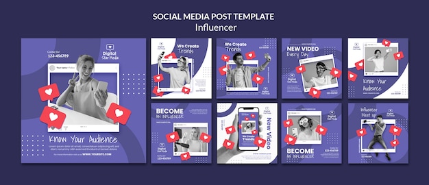 Plantilla de diseño de influencer de publicaciones de instagram de diseño plano