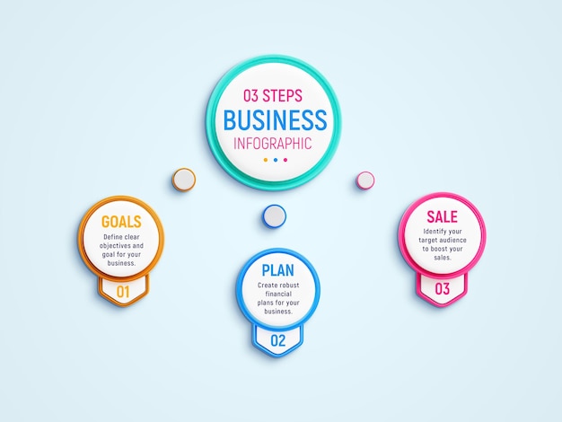 plantilla de diseño de infografías de negocios creativas de 3 pasos