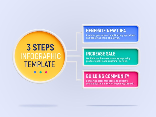 plantilla de diseño de infografías de negocios creativas de 3 pasos