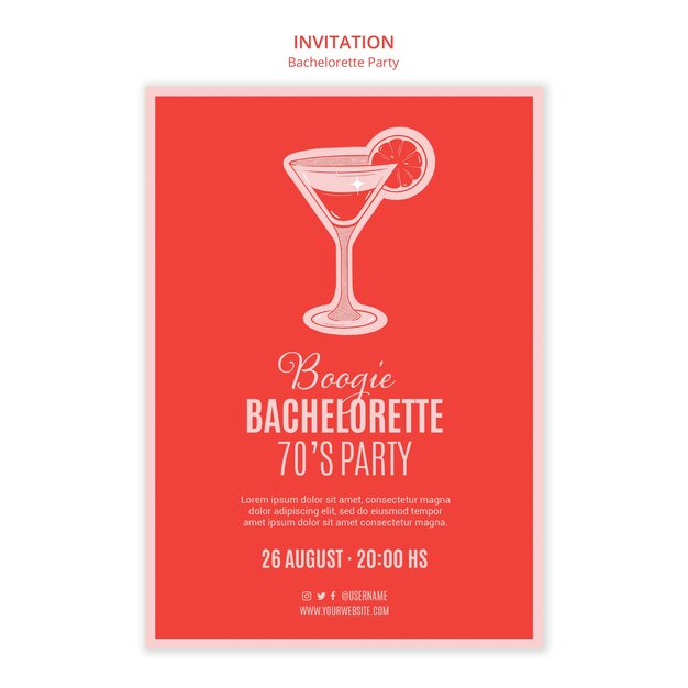 Plantilla de diseño de invitación de despedida de soltera roja