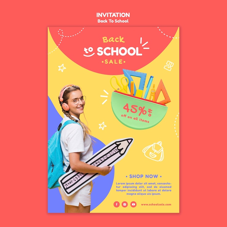 PSD gratuito plantilla de diseño de invitación de regreso a la escuela