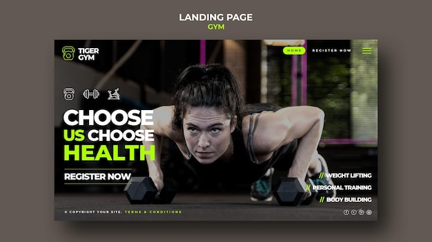 Plantilla de diseño de pag de aterrizaje de gimnasio