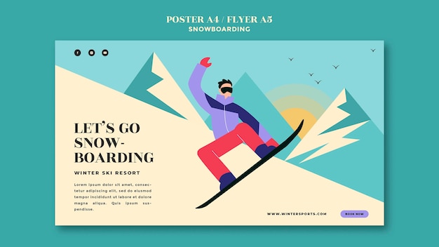 Plantilla de diseño de página de aterrizaje de snowboard