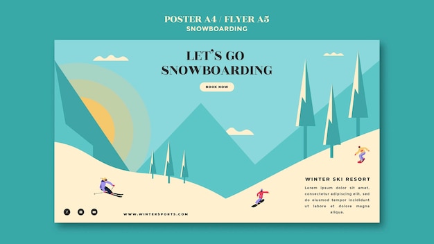 Plantilla de diseño de página de aterrizaje de snowboard