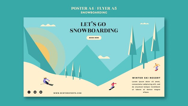 Plantilla de diseño de página de aterrizaje de snowboard