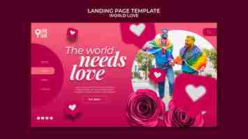 PSD gratuito plantilla de diseño de página de destino de amor mundial