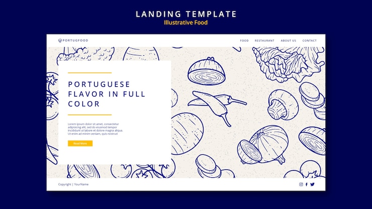 PSD gratuito plantilla de diseño de página de destino de comida ilustrativa