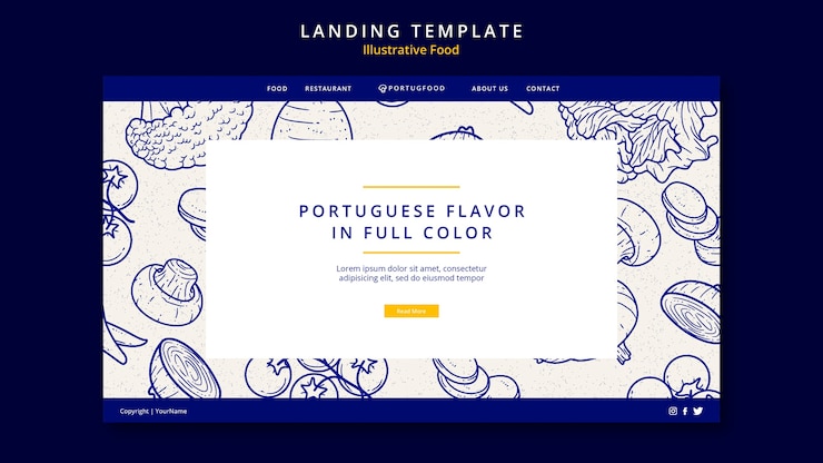 PSD gratuito plantilla de diseño de página de destino de comida ilustrativa