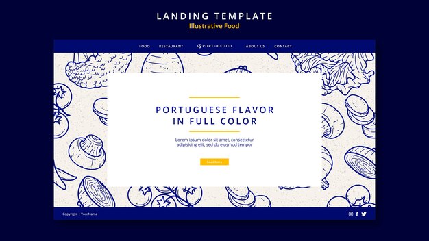 Plantilla de diseño de página de destino de comida ilustrativa