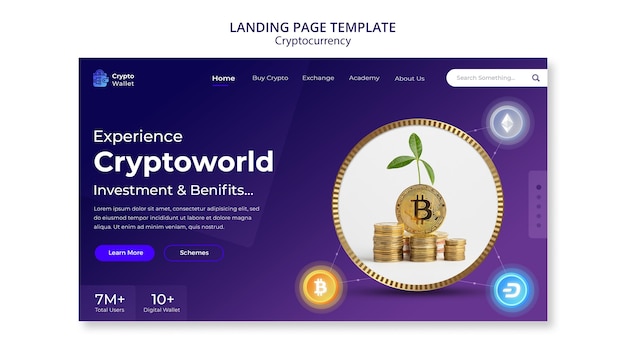 Plantilla de diseño de página de destino de criptomonedas