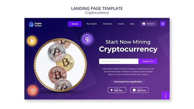 Plantilla de diseño de página de destino de criptomonedas
