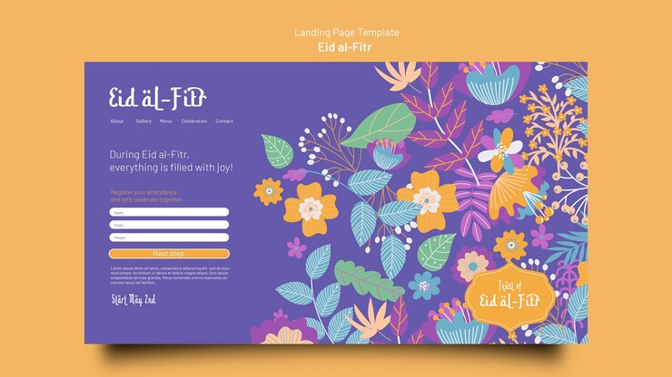 PSD gratuito plantilla de diseño de página de destino de eid al-fitr de diseño plano