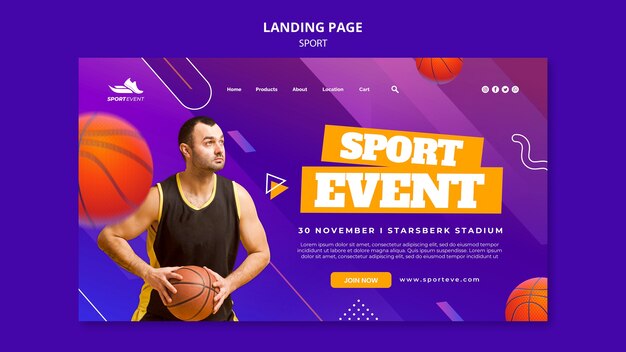 Plantilla de diseño de página de destino de evento deportivo