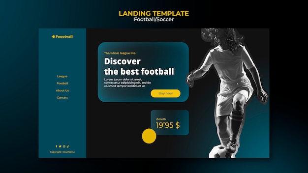 PSD gratuito plantilla de diseño de página de destino de fútbol realista