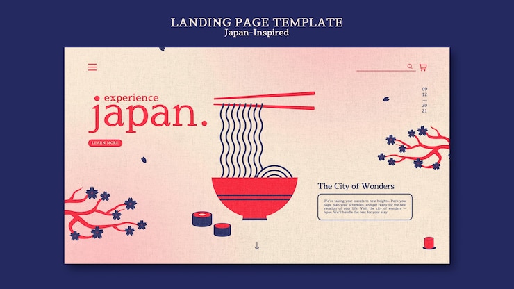 PSD gratuito plantilla de diseño de página de destino inspirada en japón
