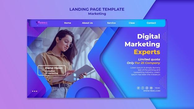 Plantilla de diseño de página de destino de marketing degradado