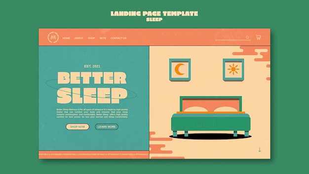 Plantilla de diseño de página de destino de muebles para dormir
