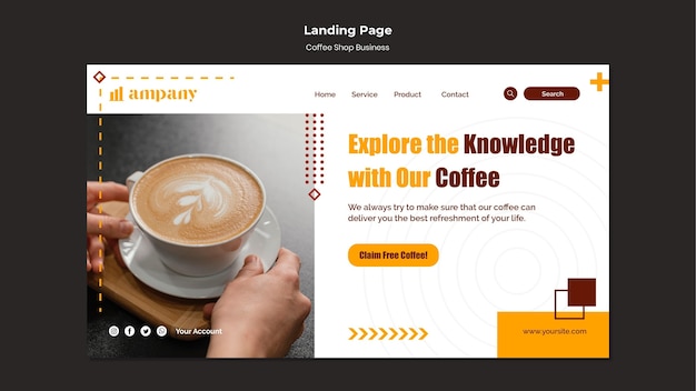 PSD gratuito plantilla de diseño de página de destino de negocios de cafetería