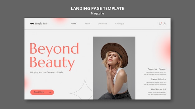 PSD gratuito plantilla de diseño de página de destino de revista minimalista