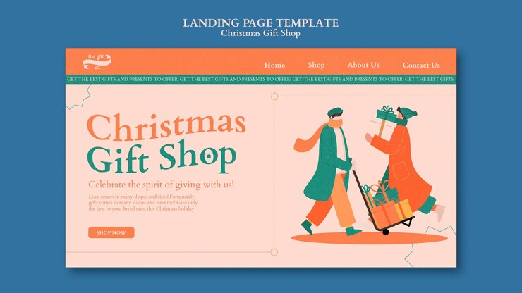 PSD gratuito plantilla de diseño de página de destino de tienda de regalos de navidad