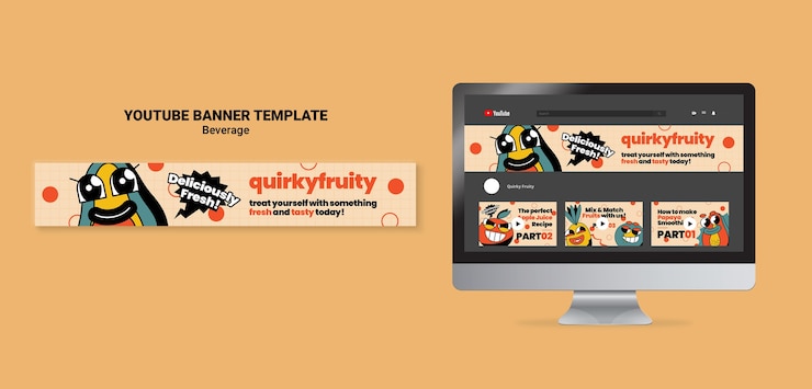PSD gratuito plantilla de diseño de personajes de bebidas de banner de youtube