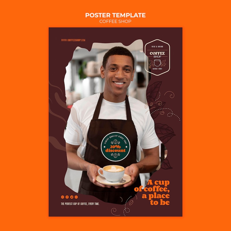 PSD gratuito plantilla de diseño plano de la cafetería
