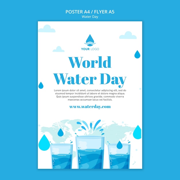 PSD gratuito plantilla de diseño plano del día mundial del agua