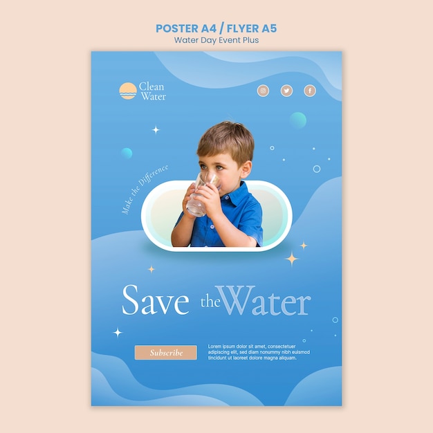 PSD gratuito plantilla de diseño plano del día mundial del agua