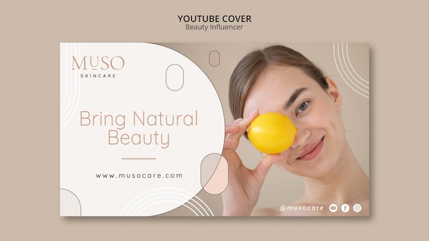 Plantilla de diseño de portada de youtube de influencer de belleza