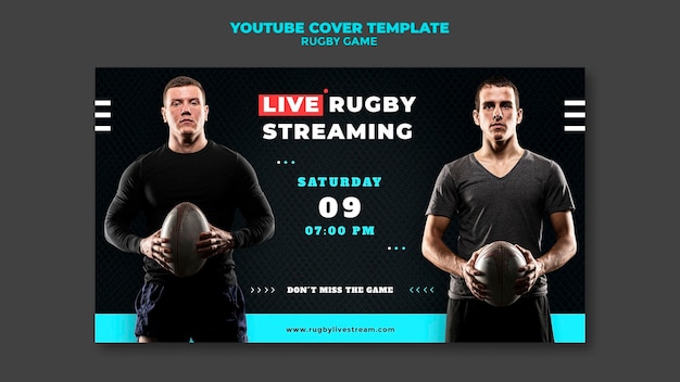 PSD gratuito plantilla de diseño de portada de youtube de juego de rugby