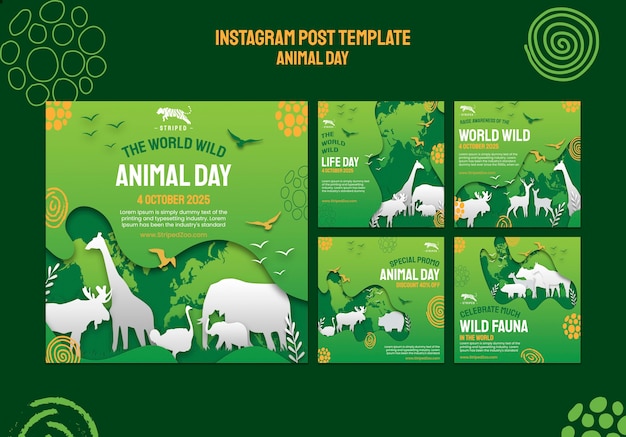 PSD gratuito plantilla de diseño de publicación de instagram del día de los animales