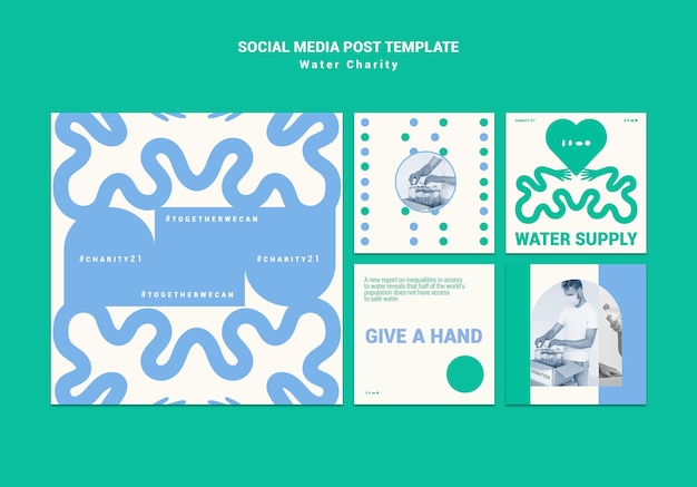 Plantilla de diseño de publicación de redes sociales de caridad de agua PSD gratuito