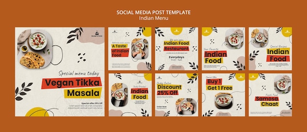 Plantilla de diseño de publicación de redes sociales de comida india