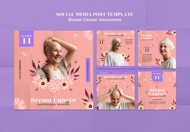 Plantilla de diseño de publicación de redes sociales de concientización sobre el cáncer de mama