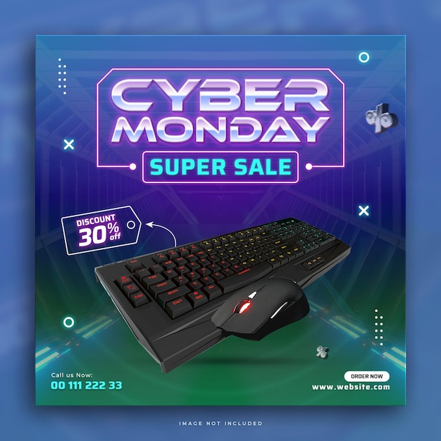 Plantilla de diseño de publicación en redes sociales de cyber monday super sale