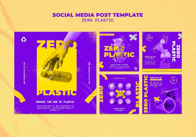 Plantilla de diseño de publicación de redes sociales de plástico cero