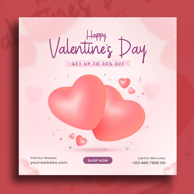 Plantilla de diseño de publicación en redes sociales de promoción de venta de feliz día de san valentín