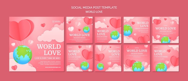 Plantilla de diseño de publicaciones de instagram de amor mundial