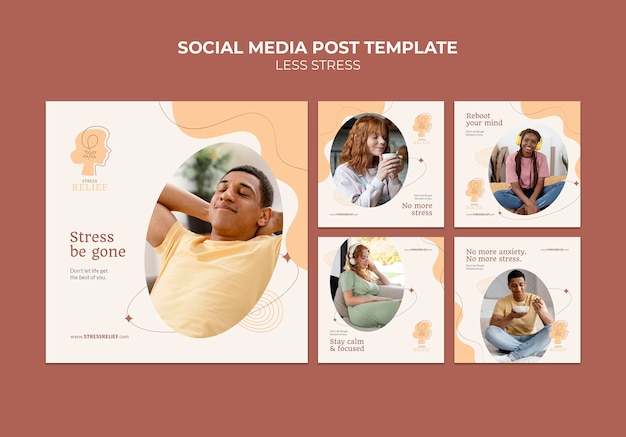 Plantilla de diseño de publicaciones de instagram menos estrés