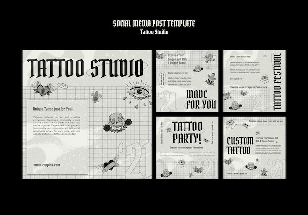 Plantilla de diseño de publicaciones de redes sociales de estudio de tatuajes