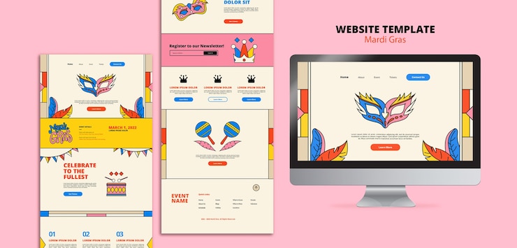 PSD gratuito plantilla de diseño web de mardi gras de diseño plano