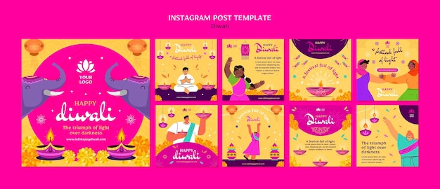 Plantilla de diwali de diseño plano