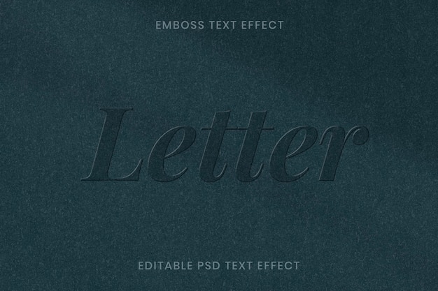 Plantilla editable psd de efecto de texto en relieve sobre fondo de textura de papel verde