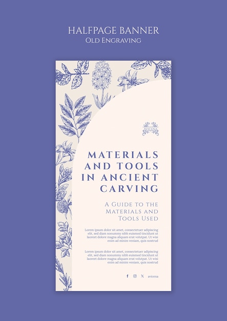 plantilla de estandarte de grabado antiguo floral