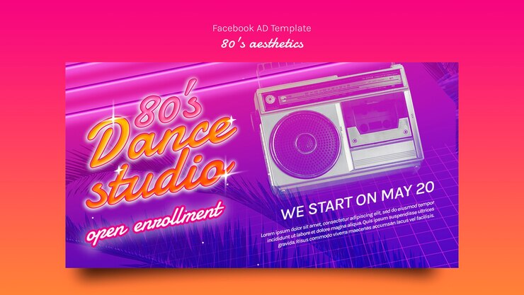 PSD gratuito plantilla de estética de los años 80 de diseño plano